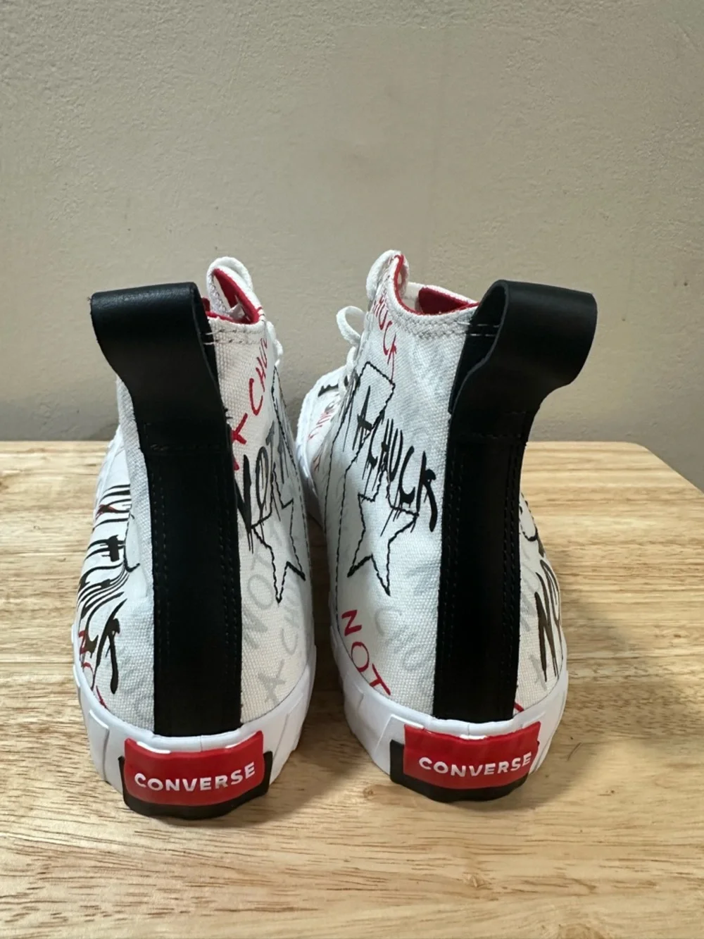 Converse Not a Chuck White High-Top Sneakers with Black & Red Graphics-NWOT - Picture 5 of 11